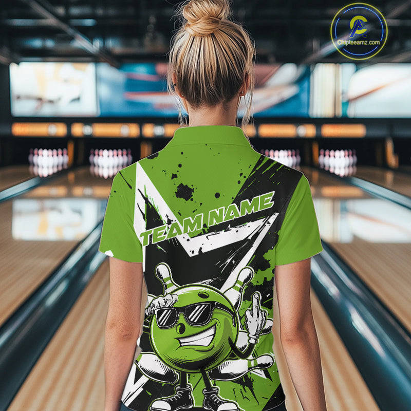 Custom Black And Green Star Funny Bowling Women Quarter-Zip Shirt, Bowling Team Shirt IPHW9360