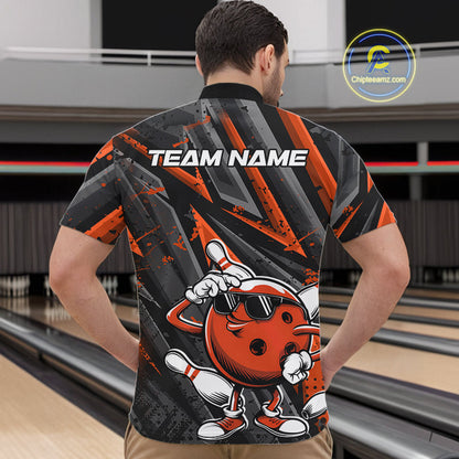 Black And Orange Funny Custom Bowling Jerseys, Cool Bowling Quarter-Zip Shirts For Men IPHW9363