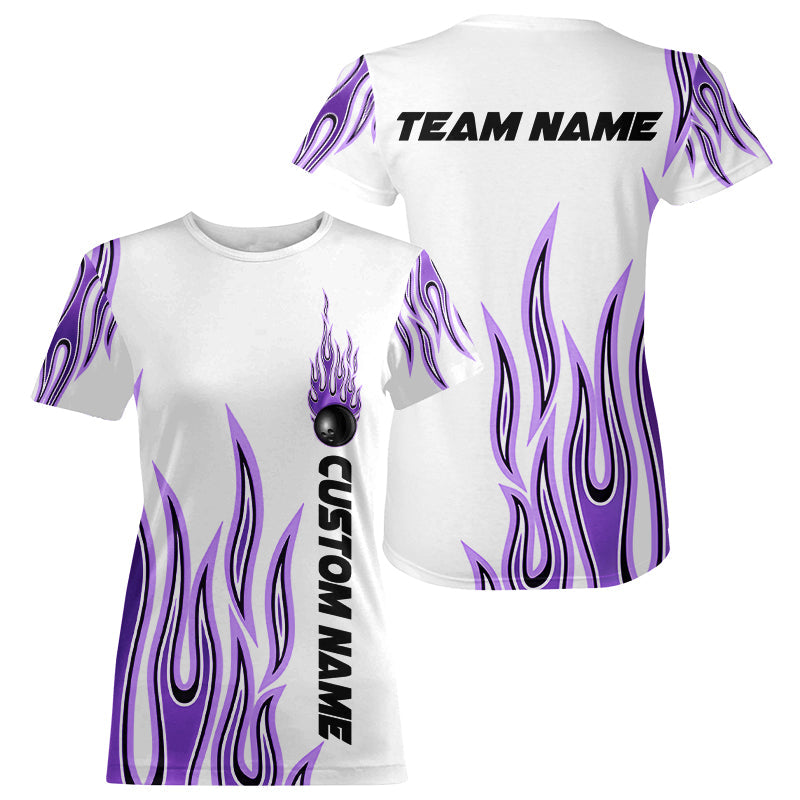 Personalized Flame Bowling T-Shirts For Women, Bowling Ball Custom Team IPHW4986