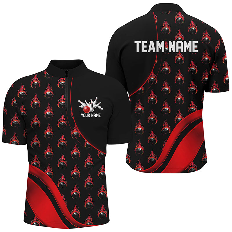 Custom Red Flame Bowling Shirts For Men, Personalized Team Bowling Shirts IPHW6958