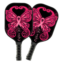 Load image into Gallery viewer, Black And Pink Breast Cancer Ribbon Butterfly Custom Pickleball Paddle, Breast Cancer Awareness Paddles IPHW7502