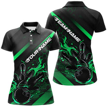 Load image into Gallery viewer, Custom Black And Green Flame Bowling Shirts For Women, Bowling Team Bowling League Shirts IPHW7506