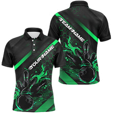 Load image into Gallery viewer, Custom Black And Green Flame Bowling Shirts For Men, Bowling Team Bowling League Shirts IPHW7506