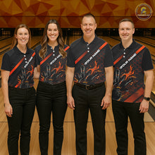 Load image into Gallery viewer, Custom Black And Orange Flame Bowling Shirts For Men, Bowling Team Bowling League Shirts IPHW7508