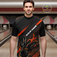 Load image into Gallery viewer, Custom Black And Orange Flame Bowling Shirts For Men, Bowling Team Bowling League Shirts IPHW7508