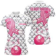 Load image into Gallery viewer, Custom Pink Ribbon Breast Cancer Bowling Shirts For Women, Breast Cancer Bowling Jersey IPHW7512