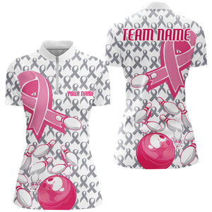 Custom Pink Ribbon Breast Cancer Bowling Shirts For Women, Breast Cancer Bowling Jersey IPHW7512