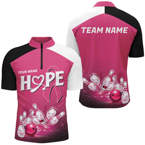 Custom Pink Ribbon Breast Cancer Bowling Shirts For Men, Hope Bowling Team Jerseys IPHW7514