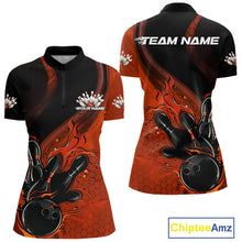Load image into Gallery viewer, Custom Black And Orange Flame Bowling Women Quarter-Zip Shirt, Bowling Team League Shirt IPHW9873