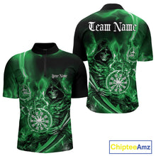 Load image into Gallery viewer, Custom Black And Green Flame Grim Reaper Dart Team Men Quarter-Zip Shirts, Halloween Dart Otufit IPHW10029