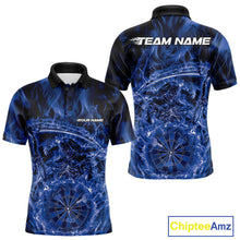 Load image into Gallery viewer, Custom Black And Blue Flame Grim Reaper Dart Team Men Polo Shirts, Halloween Otufit IPHW10036