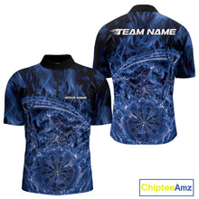 Load image into Gallery viewer, Custom Black And Blue Flame Grim Reaper Dart Team Men Quarter-Zip Shirts, Halloween Otufit IPHW10036