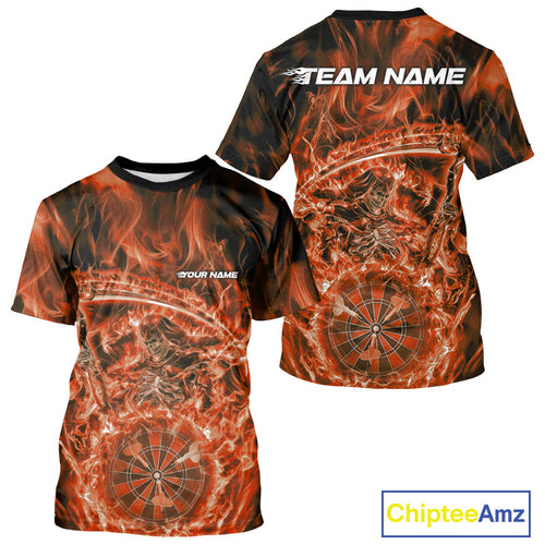 Custom Black And Orange Flame Grim Reaper Dart Team Men T-Shirts, Halloween Otufit IPHW10037