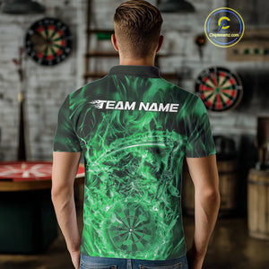 Custom Black And Green Flame Grim Reaper Dart Team Men Polo Shirts, Halloween Otufit IPHW10038