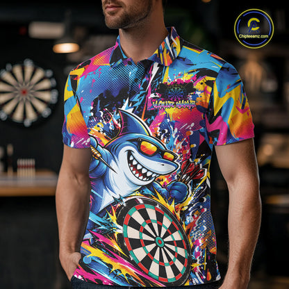 Custom Funny Shark Colorful Dart Jersey, Graffiti Dart League Men Polo Shirt For Team IPHW12647