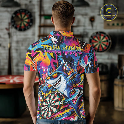Custom Funny Shark Colorful Dart Jersey, Graffiti Dart League Men Polo Shirt For Team IPHW12647