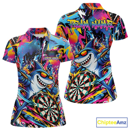 Custom Funny Shark Colorful Dart Jersey, Graffiti Dart League Women Polo Shirt For Team IPHW12647
