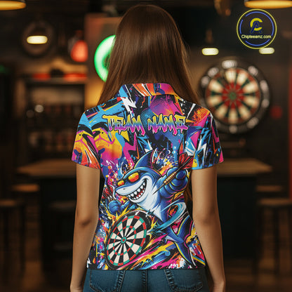 Custom Funny Shark Colorful Dart Jersey, Graffiti Dart League Women Polo Shirt For Team IPHW12647