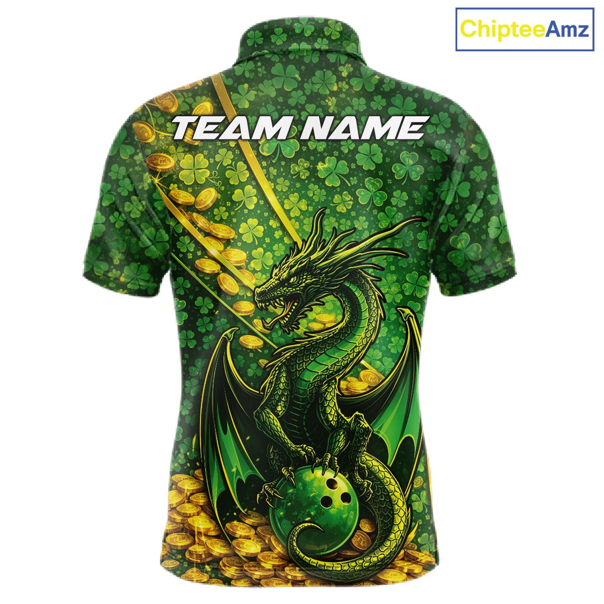 Custom St Patricks Day Dragon Bowling Shirt, Golden Coins And Shamrock Saint Paddy Bowling League Shirt IPHW10506