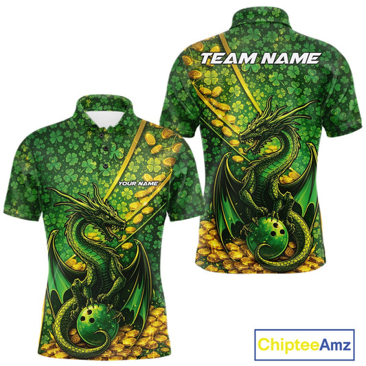 Custom St Patricks Day Dragon Bowling Shirt, Golden Coins And Shamrock Saint Paddy Bowling League Shirt IPHW10506