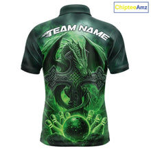 Load image into Gallery viewer, Custom Green Flame Celtic Cross Dragon Bowling Team Shirts, St Patricks Day Faith Bowling Tournament Shirts IPHW10507