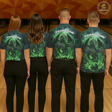 Load image into Gallery viewer, Custom Green Flame Celtic Cross Dragon Bowling Team Shirts, St Patricks Day Faith Bowling Tournament Shirts IPHW10507
