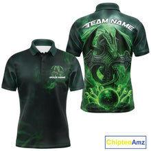 Load image into Gallery viewer, Custom Green Flame Celtic Cross Dragon Bowling Team Shirts, St Patricks Day Faith Bowling Tournament Shirts IPHW10507