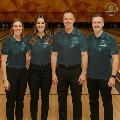 Custom Turquoise Blue Flame Celtic Cross Dragon Bowling Team Shirts, Faith Bowling Tournament Shirts IPHW10509