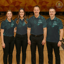 Load image into Gallery viewer, Custom Turquoise Blue Flame Celtic Cross Dragon Bowling Team Shirts, Faith Bowling Tournament Shirts IPHW10509