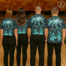 Load image into Gallery viewer, Custom Turquoise Blue Flame Celtic Cross Dragon Bowling Team Shirts, Faith Bowling Tournament Shirts IPHW10509