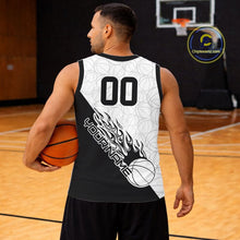 Load image into Gallery viewer, Black And White Flame Basketball Ball Team Shirts, Custom Name Team Name Basketball Jerseys IPHW10511