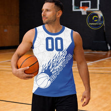 Load image into Gallery viewer, Blue Flame Basketball Ball Team Shirts, Custom Name Team Name Basketball Jerseys IPHW10512