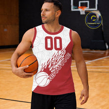 Load image into Gallery viewer, Red Flame Basketball Ball Team Shirts, Custom Name Team Name Basketball Jerseys IPHW10513