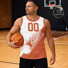 Load image into Gallery viewer, Orange Flame Basketball Ball Team Shirts, Custom Name Team Name Basketball Jerseys IPHW10515