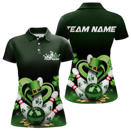 Custom Lucky St Patricks Bowling Womens Polo Shirts, Saint Paddys Shamprock Bowling Outfits IPHW8602