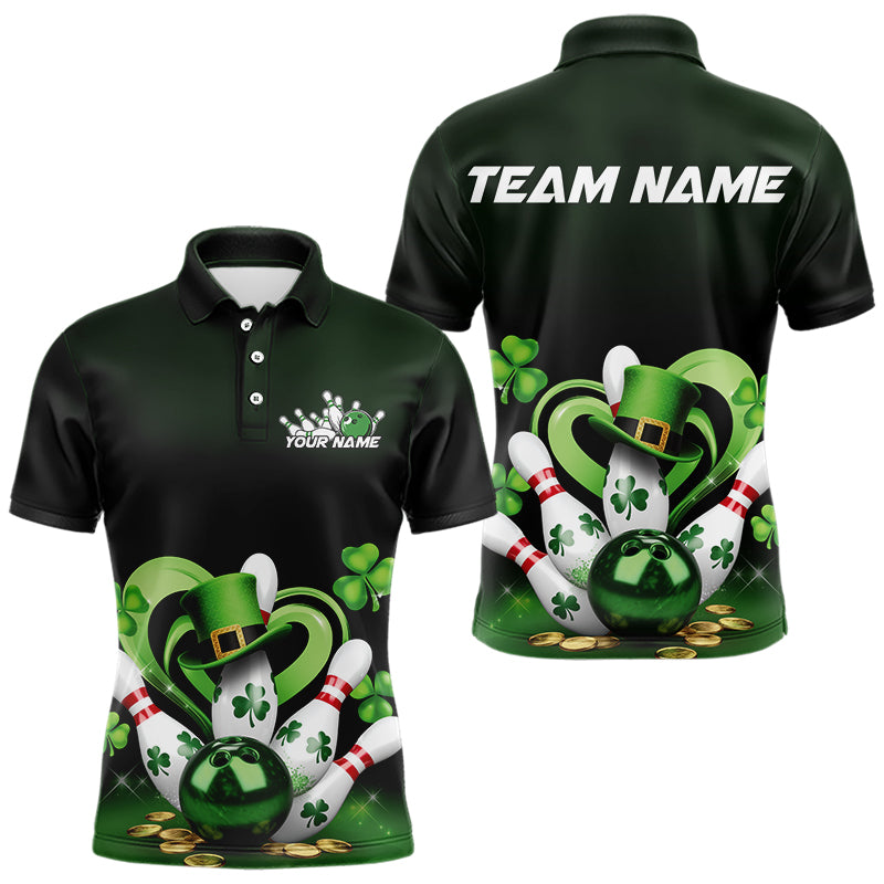 Custom Lucky St Patricks Bowling Polo Shirts For Men, Saint Paddys Shamprock Bowling Outfits IPHW8602