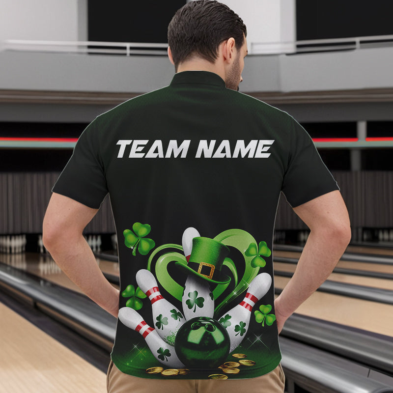 Custom Lucky St Patricks Bowling Quarter-Zip Shirts For Men, Saint Paddys Shamprock Bowling Outfits IPHW8602