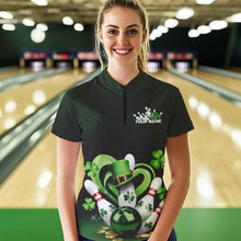 Load image into Gallery viewer, Custom Lucky St Patricks Bowling Womens Quarter-Zip Shirts, Shamprock Bowling Outfits IPHW8602