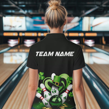 Custom Lucky St Patricks Bowling Womens Quarter-Zip Shirts, Shamprock Bowling Outfits IPHW8602