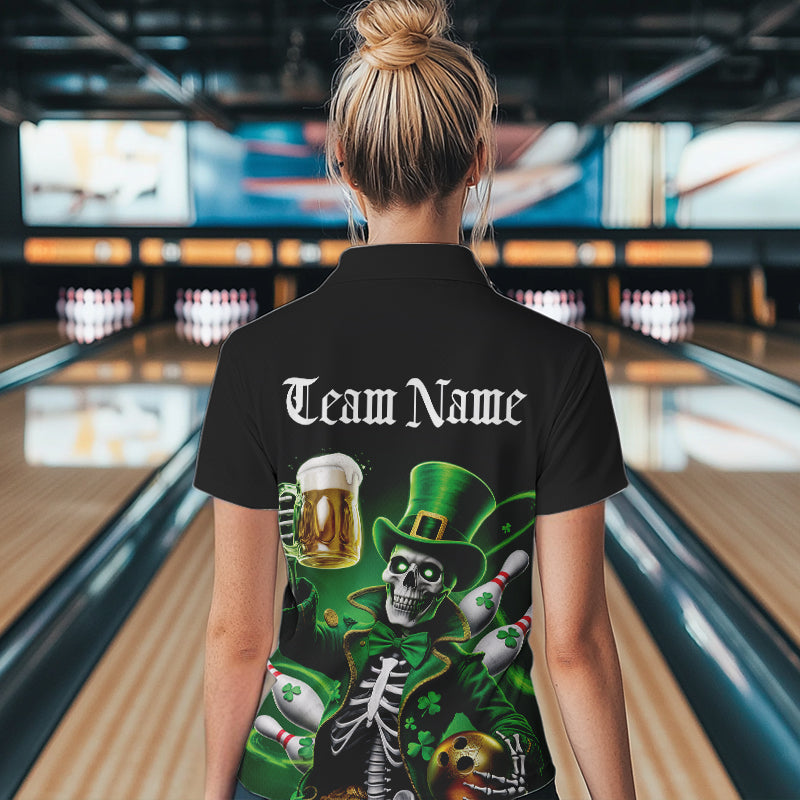 Custom Funny St Patricks Day Leprechaun Skull With Beer Bowling Team Quarter-Zip Shirts IPHW8603