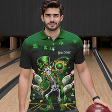 Load image into Gallery viewer, Custom St Patricks Day Leprechaun Skull Bowling Team Polo Shirts, Bowling Tournament Outfits IPHW8604