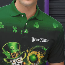 Load image into Gallery viewer, Custom St Patricks Day Leprechaun Skull Bowling Team Polo Shirts, Bowling Tournament Outfits IPHW8604