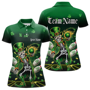 Custom St Patricks Day Leprechaun Skull Bowling Team Polo Shirt, Bowling Tournament Outfits IPHW8604