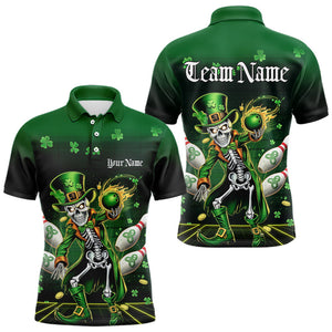 Custom St Patricks Day Leprechaun Skull Bowling Team Polo Shirts, Bowling Tournament Outfits IPHW8604