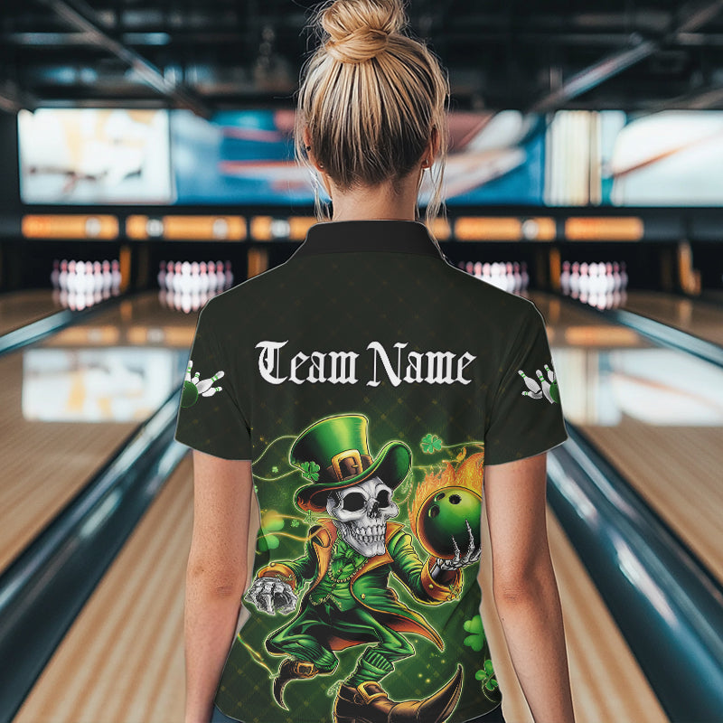 Custom Funny St Patricks Day Leprechaun Skull Bowling Team Quarter-Zip Shirts IPHW8605