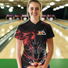 Load image into Gallery viewer, Custom Black And Red Flame Dragon Bowling Women Quarter-Zip Shirts, Bowling League Shirt IPHW8911