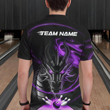Load image into Gallery viewer, Custom Black And Purple Flame Dragon Bowling Team Men Polo Shirts, Bowling League Shirt IPHW8912