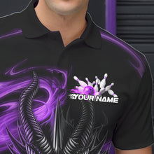 Load image into Gallery viewer, Custom Black And Purple Flame Dragon Bowling Team Men Polo Shirts, Bowling League Shirt IPHW8912