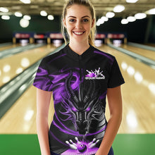 Load image into Gallery viewer, Custom Black And Purple Flame Dragon Bowling Women Quarter-Zip Shirts, Bowling League Shirt IPHW8912