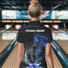 Load image into Gallery viewer, Custom Black And Blue Flame Dragon Bowling Team Women Polo Shirts, Bowling League Shirt IPHW8913